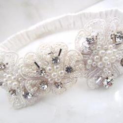 PERLA - Lace Pearl and Rhinestone Garter Set